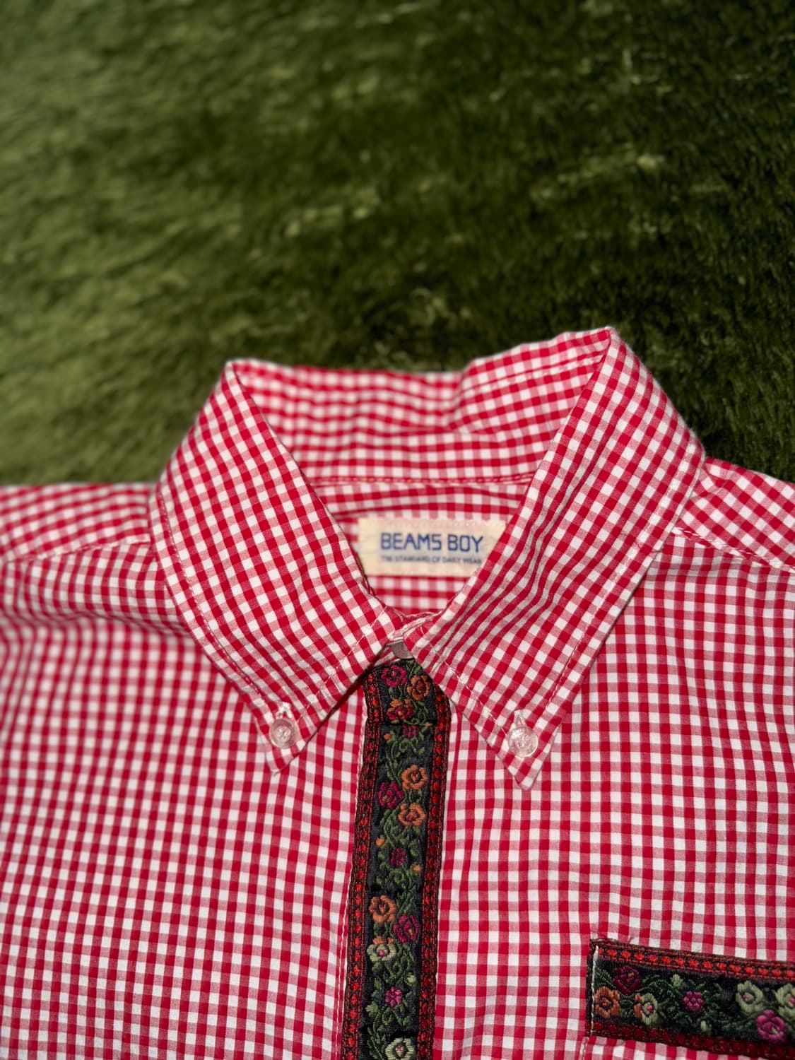 BEAMS BOY 빔즈 보이 플로랄 프린트 체크 하프 셔츠 레드 상품이미지3
