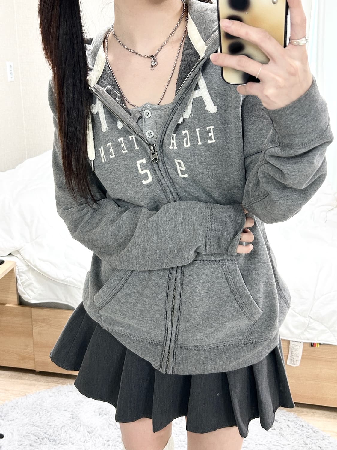 아베크롬비 글리터로고 그레이 후드집업 상품이미지2