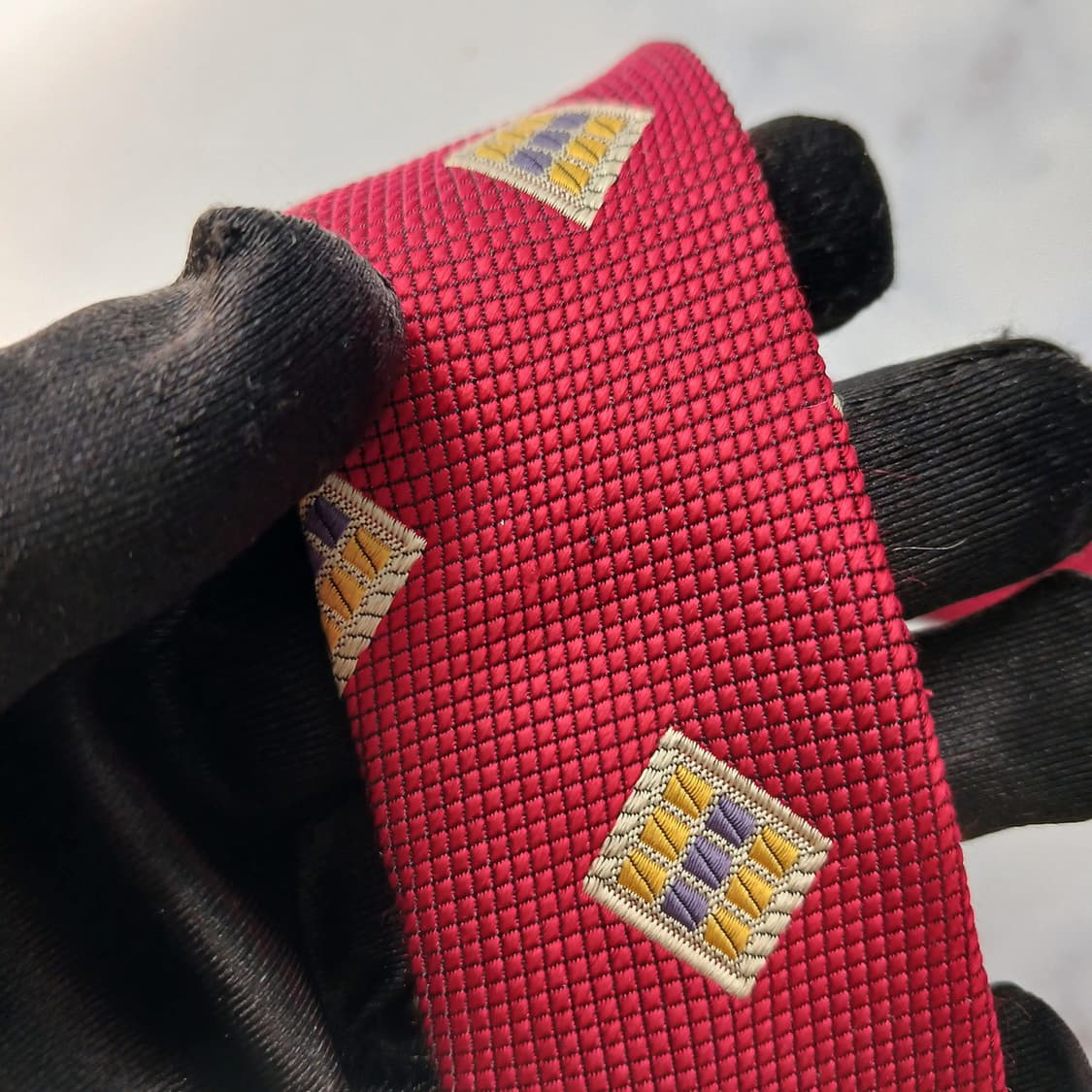 입생로랑 실크 레드 자카드 넥타이 9.6cm A등급 E958 상품이미지8