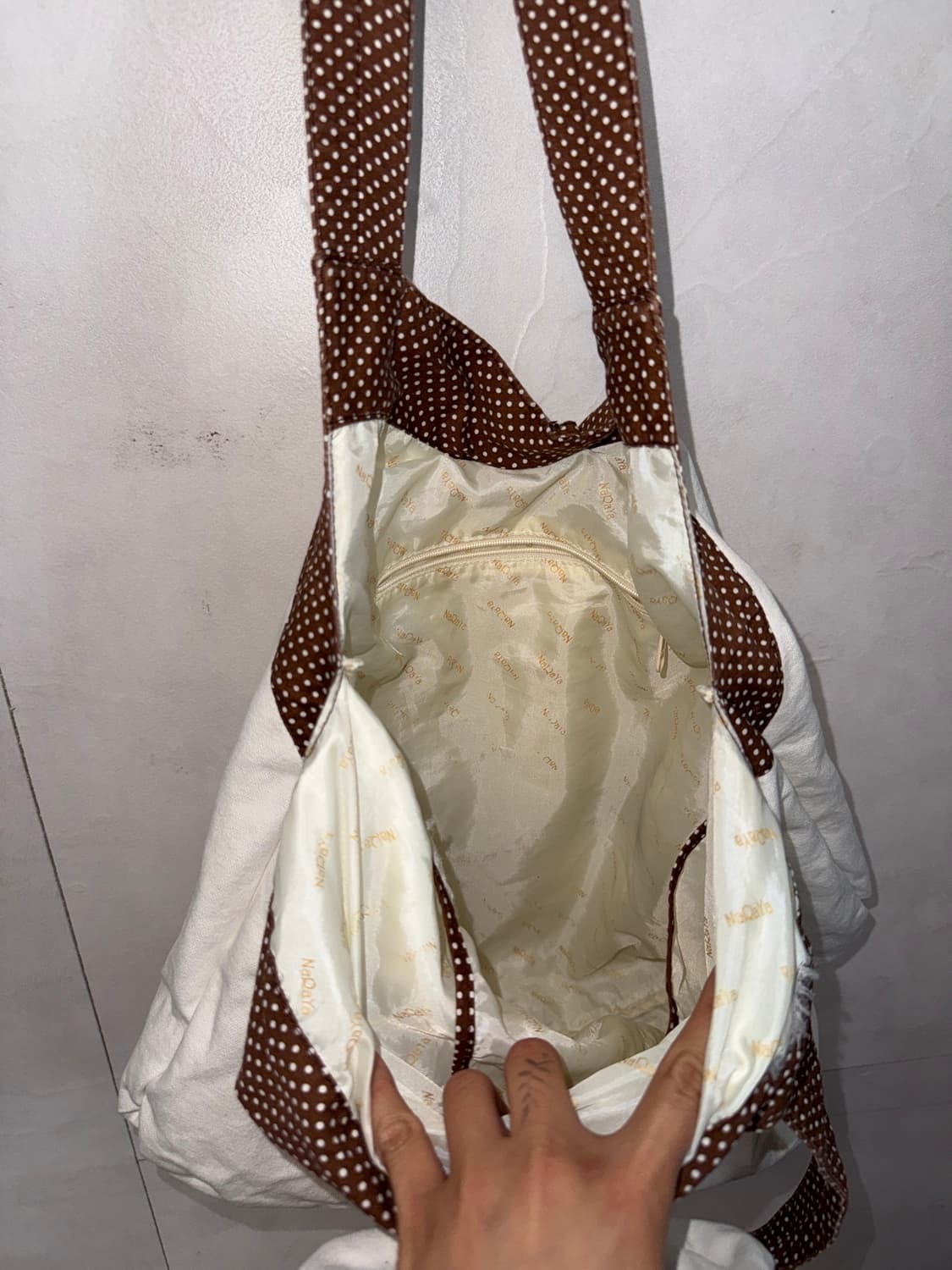 White brown dot ribbon tote bag 상품이미지5