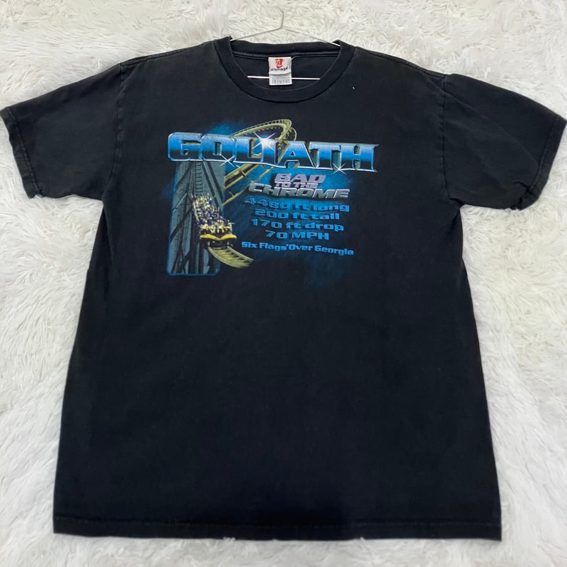 빈티지 블랙 식스플래그 프린팅 반팔 1006 힙합 스트릿 일본빈티지 상품이미지1