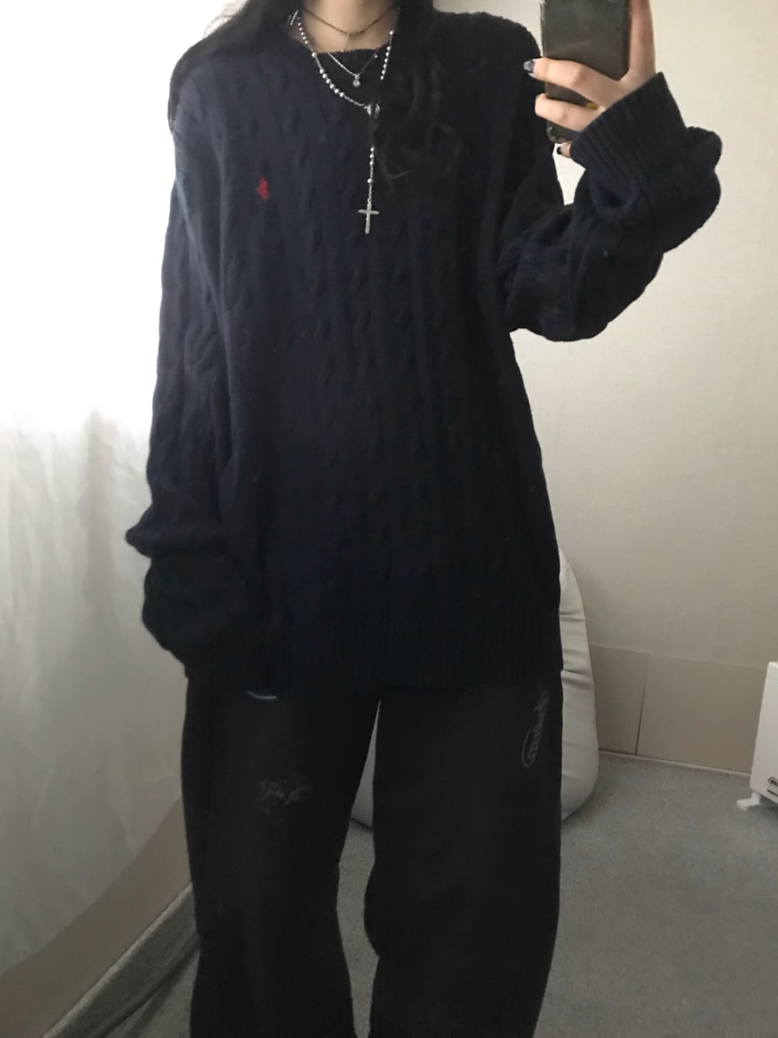 폴로 블랙 케이블 루즈핏 니트 상품이미지6