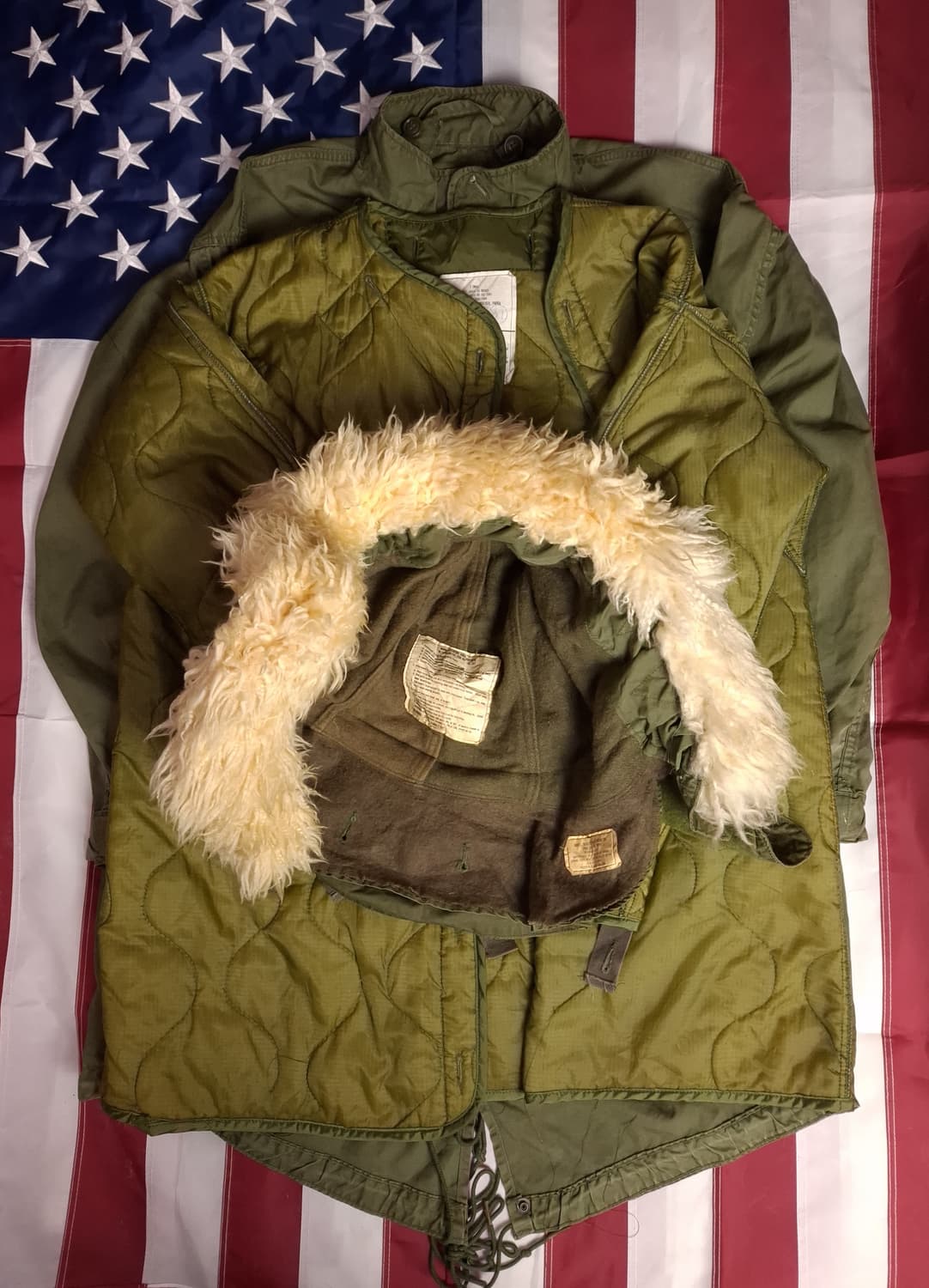 오리지날 미군 M-65 개파카 후드 양털 엑스스몰 사이즈 풀셋트 상품이미지1