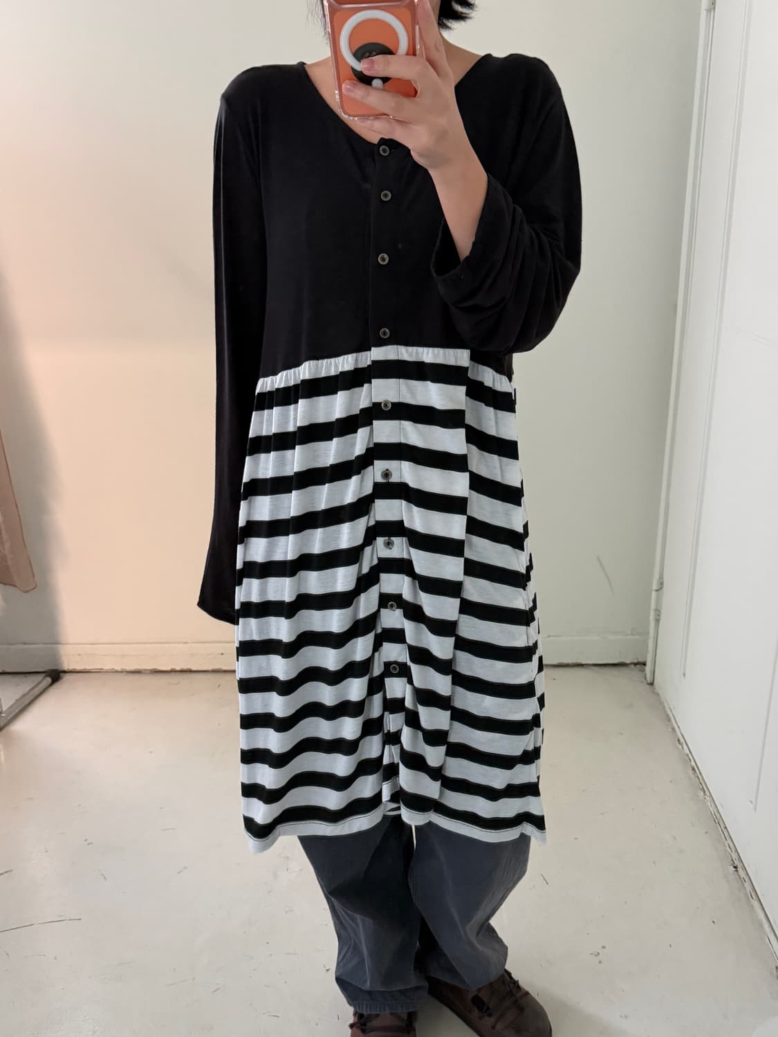 일본빈티지 블랙 스트라이프 원피스 상품이미지1