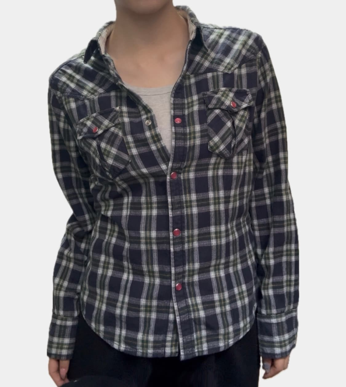 빈티지 버튼 체크 셔츠 상품이미지1