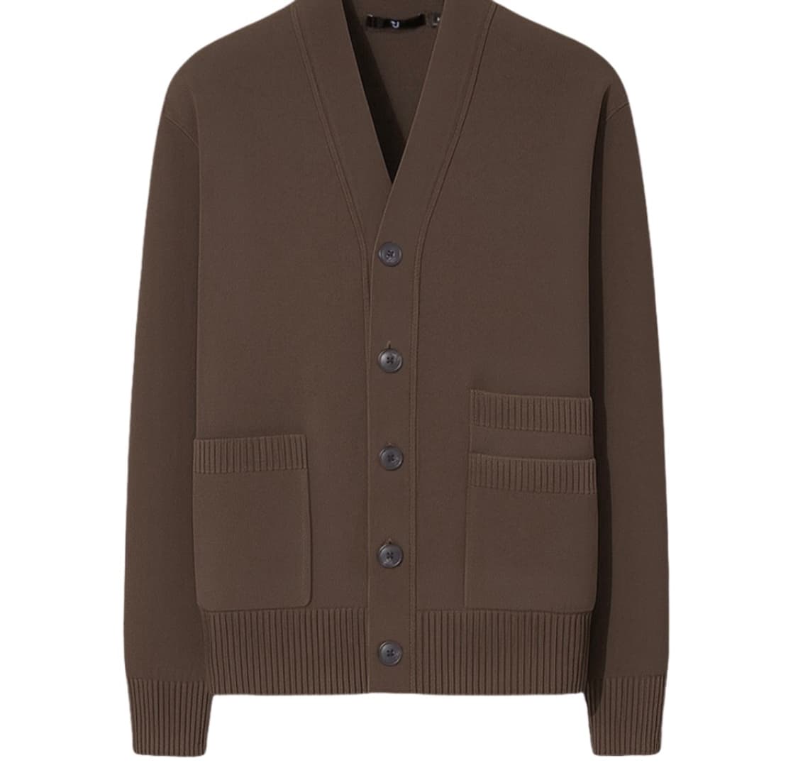 [L] 유니클로 질샌더 램스울 브이넥 가디건 다크 브라운 상품이미지1