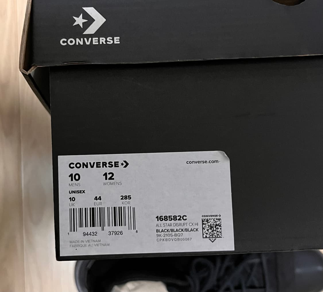 (새상품)컨버스 디스럽트 CX 하이 블랙 285 상품이미지6