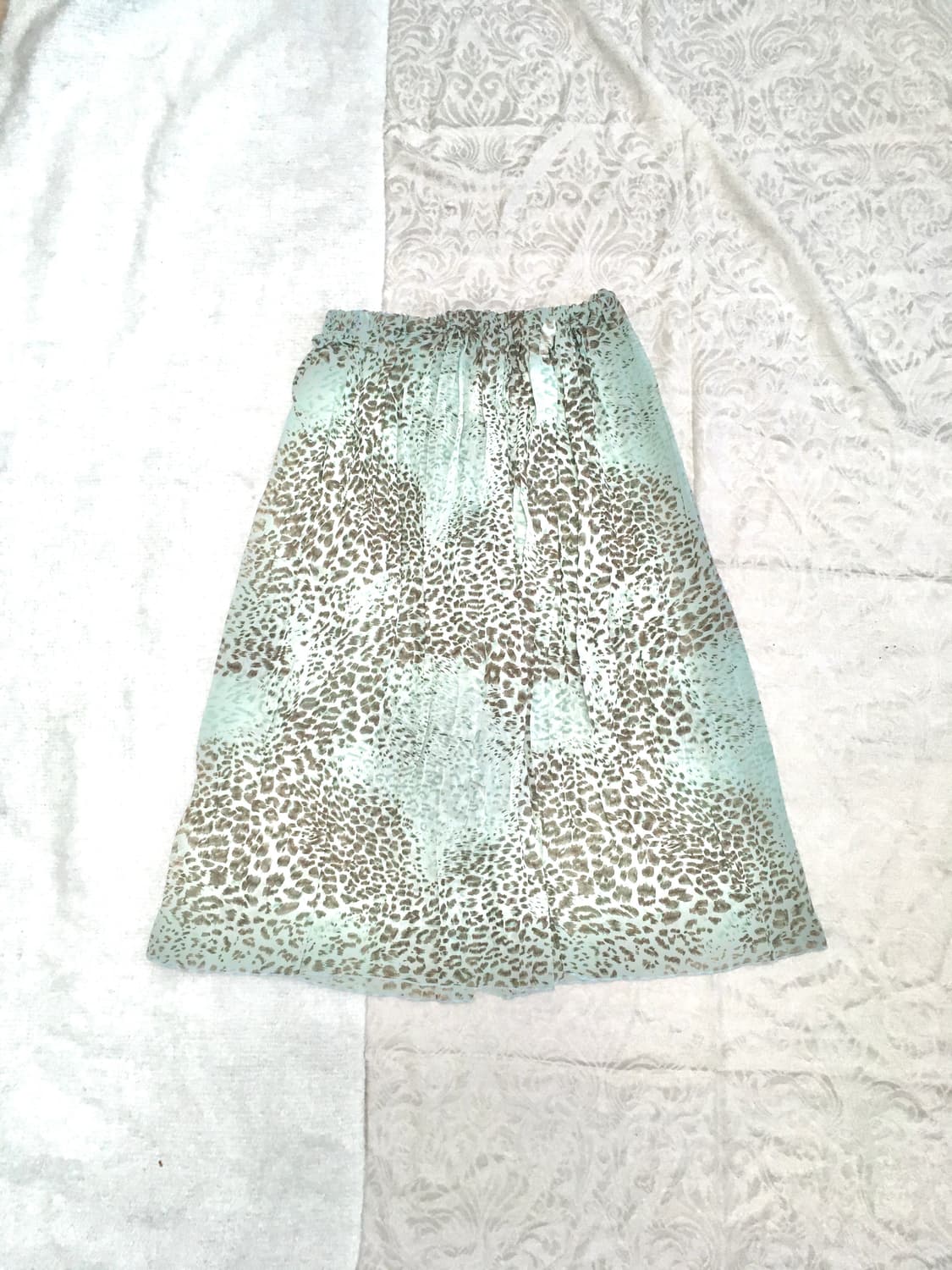 옥색 오리엔탈 호피 새틴 스커트  상품이미지1