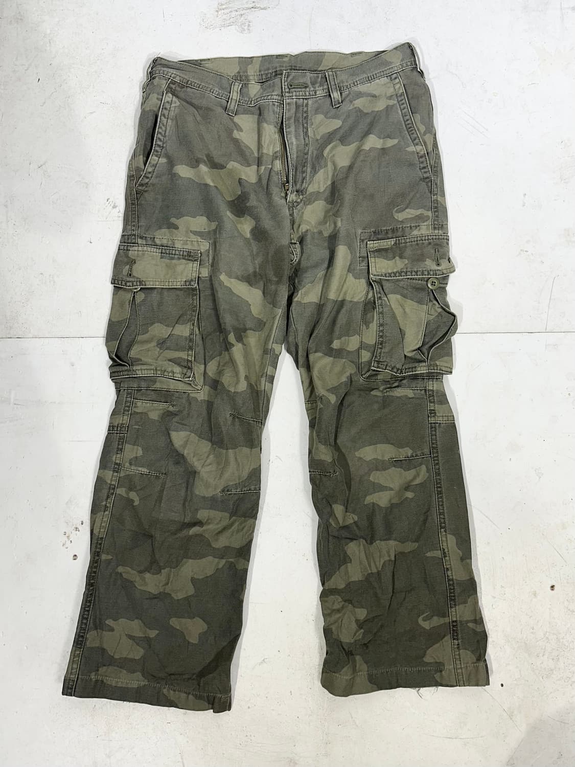 일본 빈티지 베이지 밀리터리 카모 와이드 카고 팬츠 S 상품이미지4