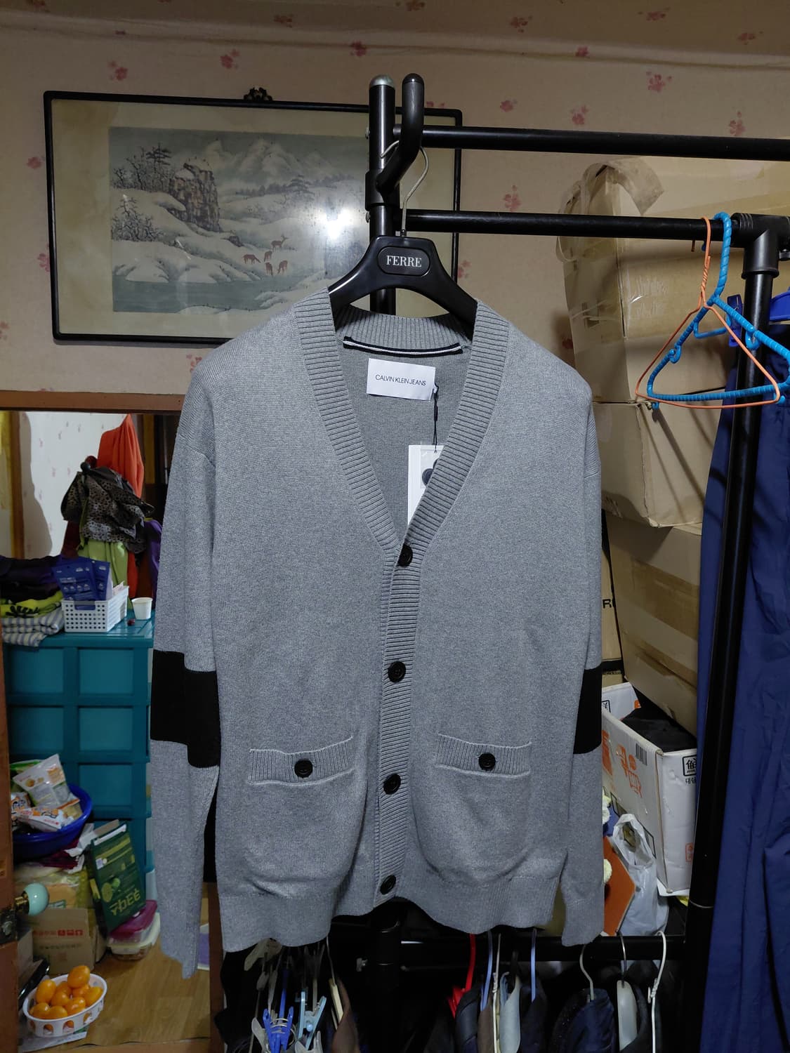 [켈빈클라인](새제품)오가닉코튼 블럭 니트 가디건 S(95)사이즈 상품이미지1