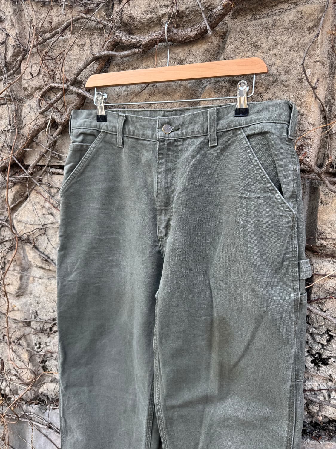 칼하트 빈티지 b11 모스그린 페이딩 카펜터 싱글니 워크 팬츠 상품이미지3