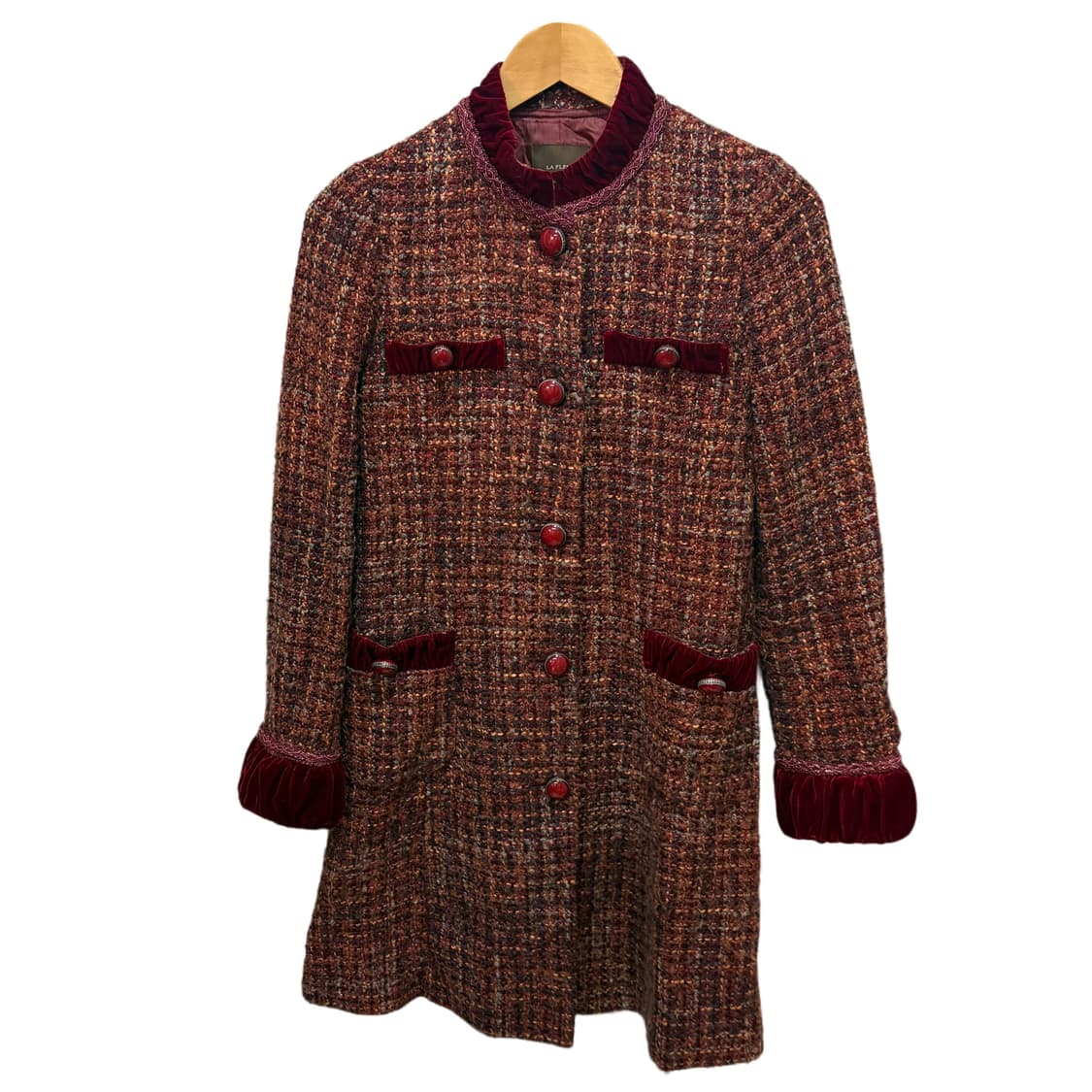 빈티지 다크레드벨벳 포인트 트위드 롱자켓/코트 상품이미지7