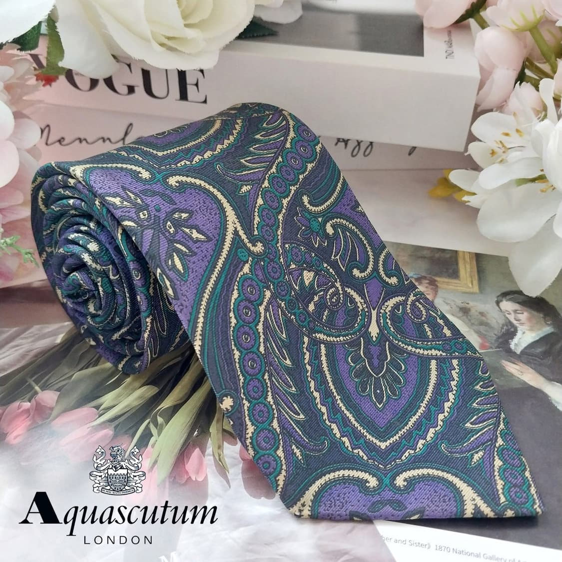 아쿠아스큐텀 실크 퍼플 페이즐리 넥타이 8.3cm A+등급 K1145
 상품이미지1