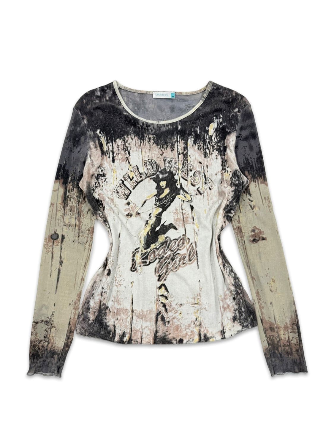 빈티지 LOUISE FD 시스루 펑크 프린팅 레이어드 긴팔티 상품이미지1