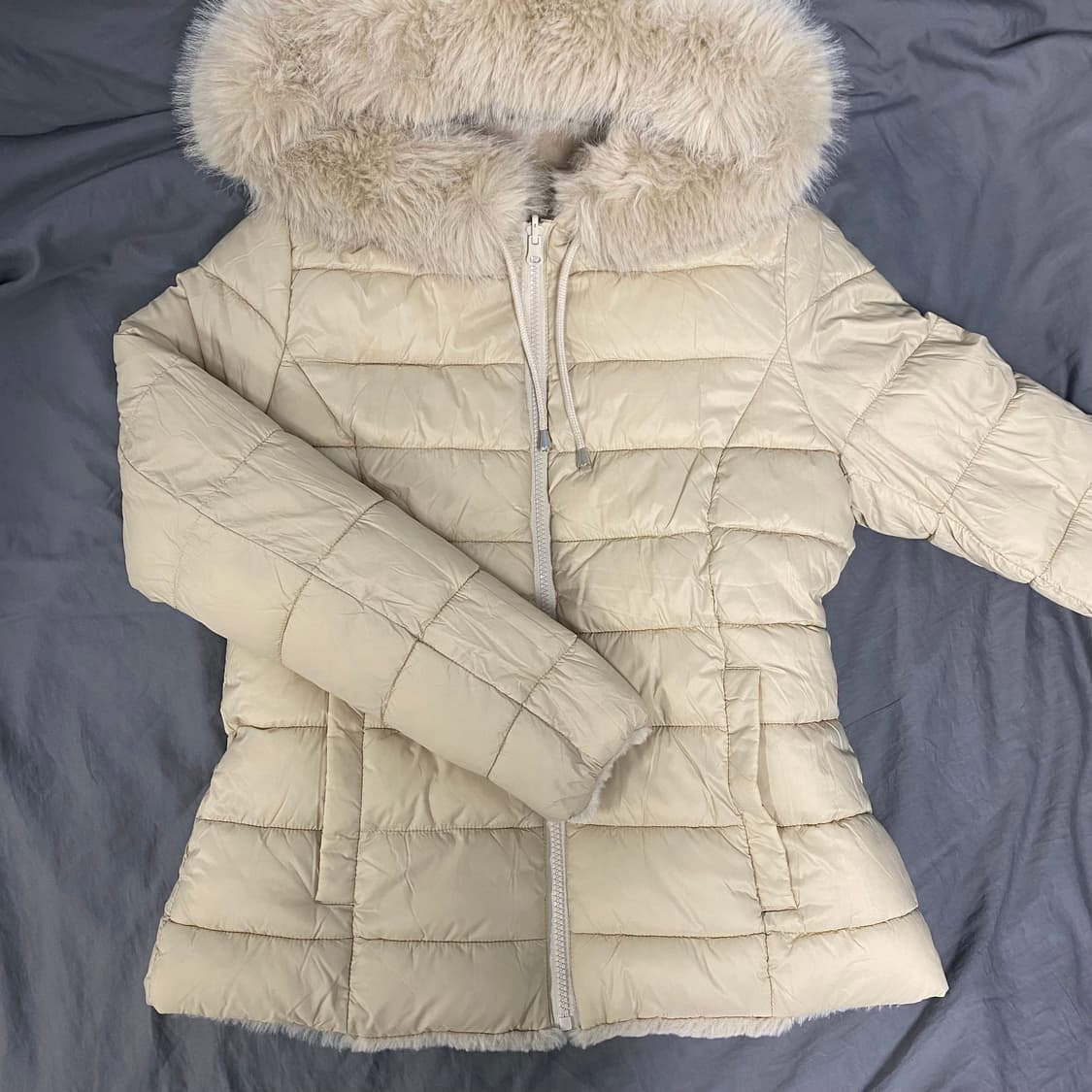 오네갸루 퍼 자켓 리버시블 후드 집업 아우터 베이지 빈티지 로걀 상품이미지2