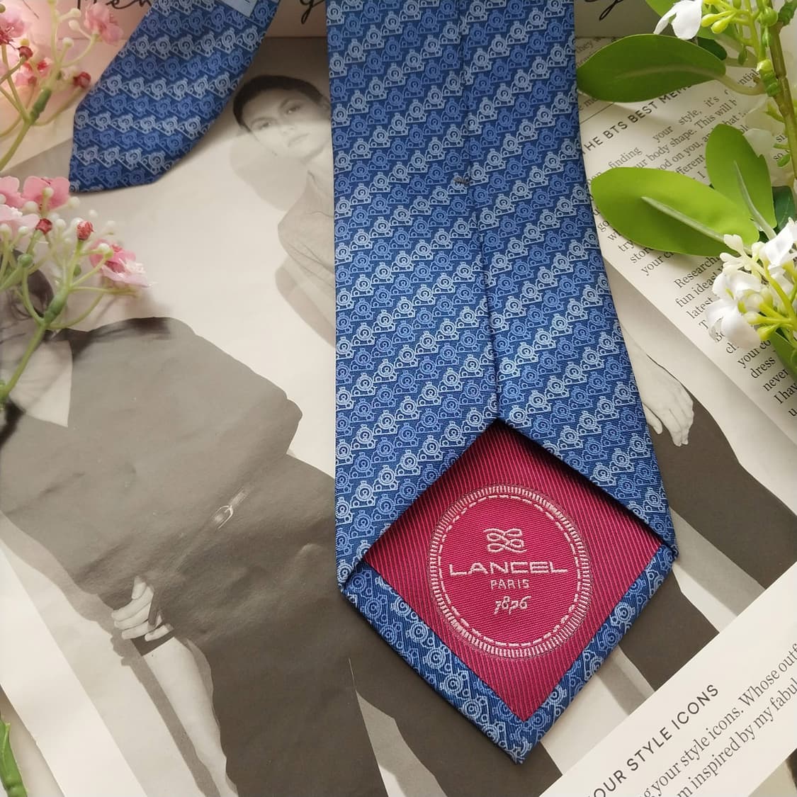 란셀 실크 블루 올오버 패턴 넥타이 8.8cm A+등급 K1893 상품이미지7