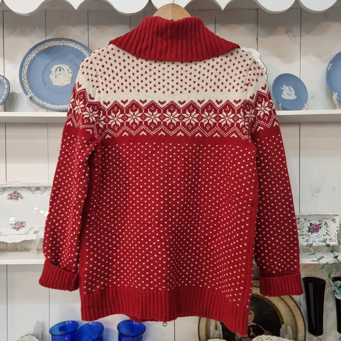 에디바우어 레드 패턴 니트 가디건 상품이미지5