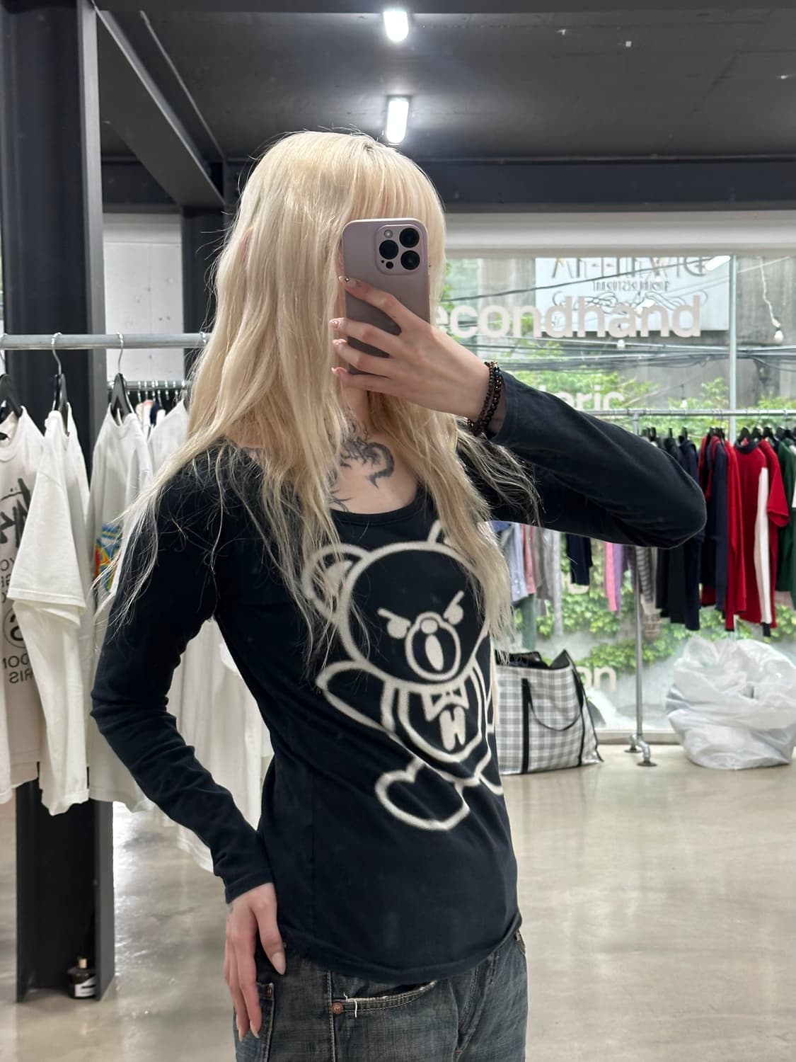 히스테릭 글래머 퍽베어 블랙 롱슬리브 긴팔티 상품이미지2