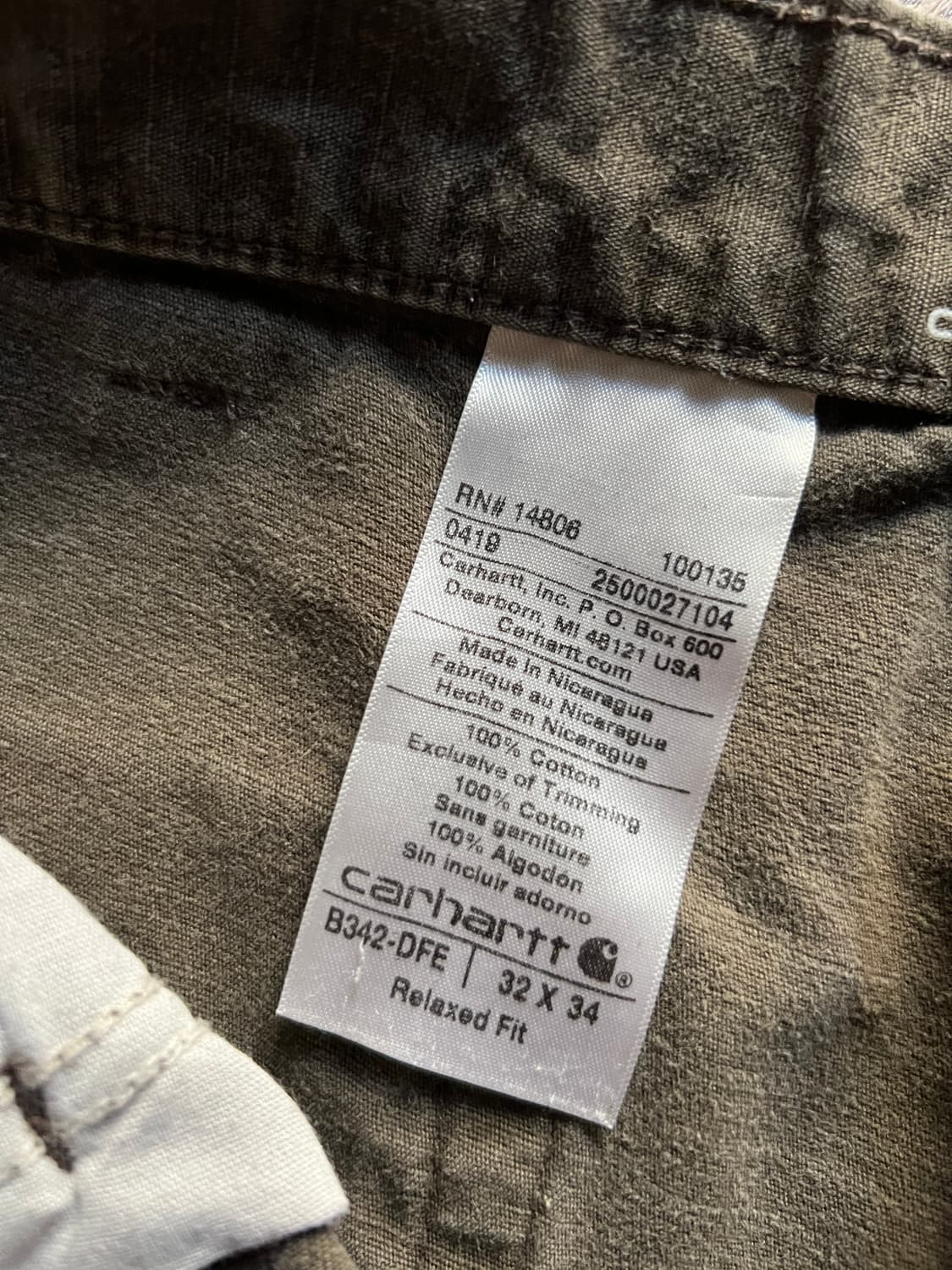 [32]칼하트 USA 더티워싱 다크커피 립스탑 더블니 워크 카고 팬츠 상품이미지9