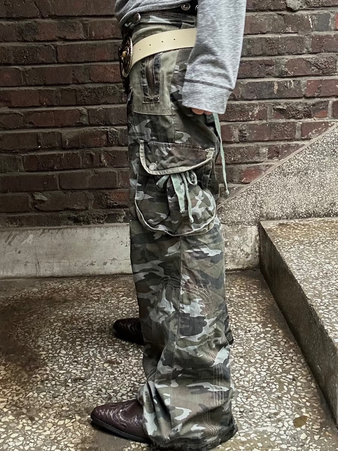 *rare* 빈티지 00s 밀리터리 포켓 플레어 부츠컷 카고팬츠 상품이미지2