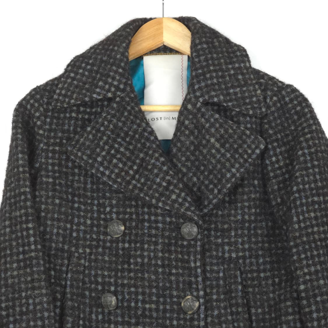 [40(XS~S)] 로스트인미 알파카 혼방 체크 반코트 상품이미지1