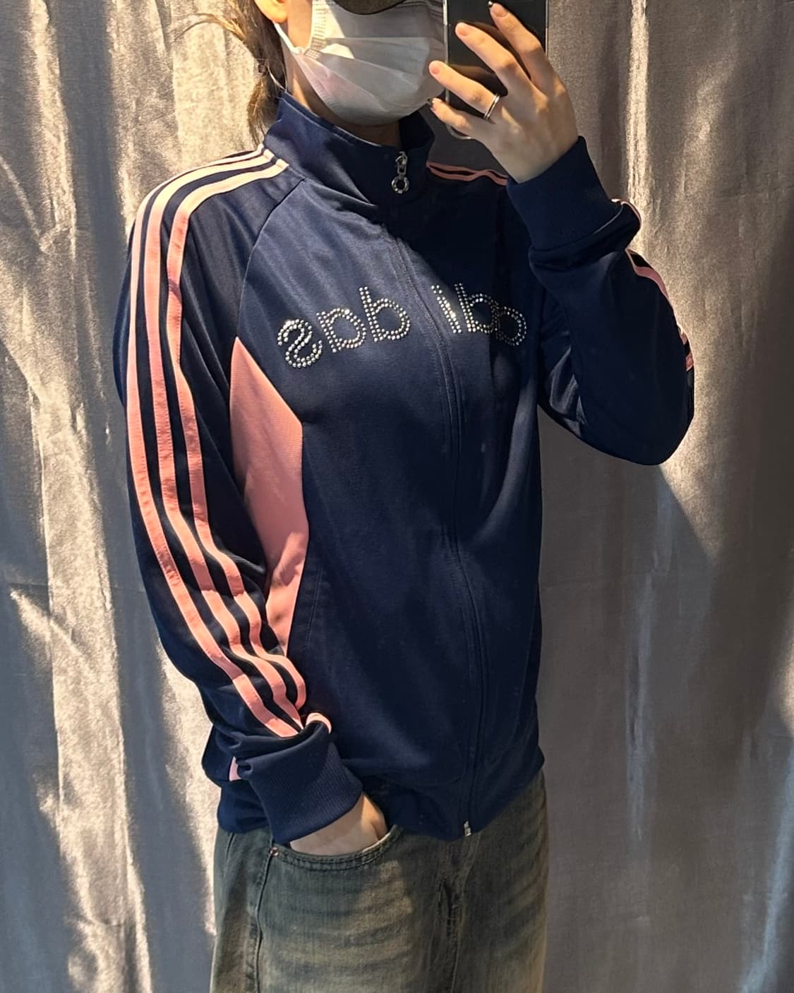 M 아디다스 큐빅 로고 네이비 핑크 트랙탑 상품이미지1