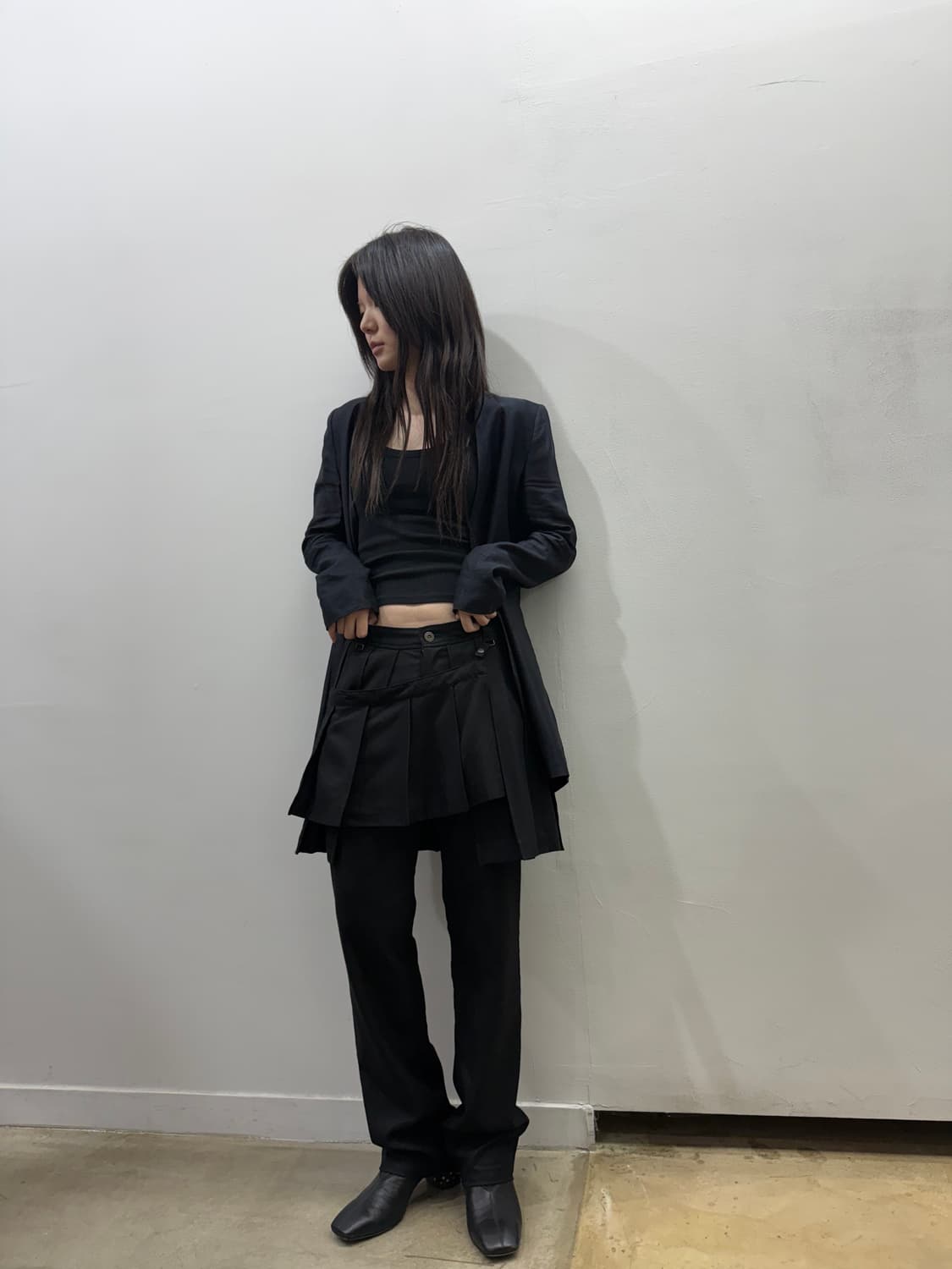 블랙피스나우 스커트 레이어드 디테일 부츠컷 팬츠 상품이미지9