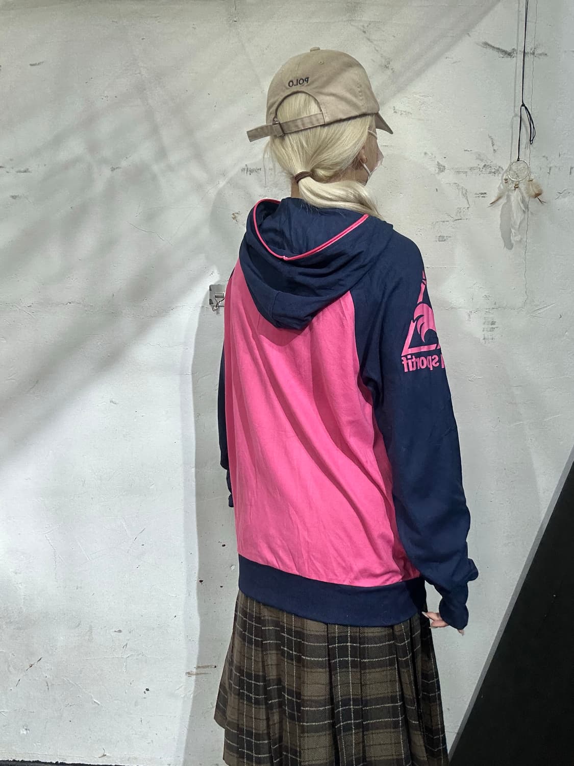 르꼬끄 핑크 네이비 후드 바람막이 자켓 L 상품이미지3