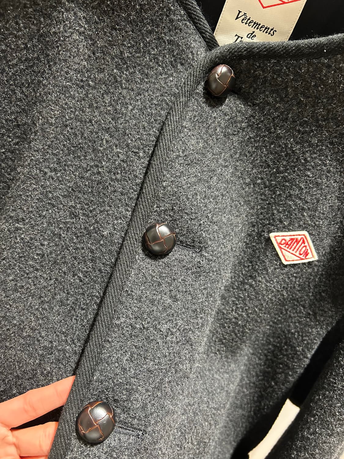 단톤 노카라 울 가디건 자켓 챠콜 상품이미지3