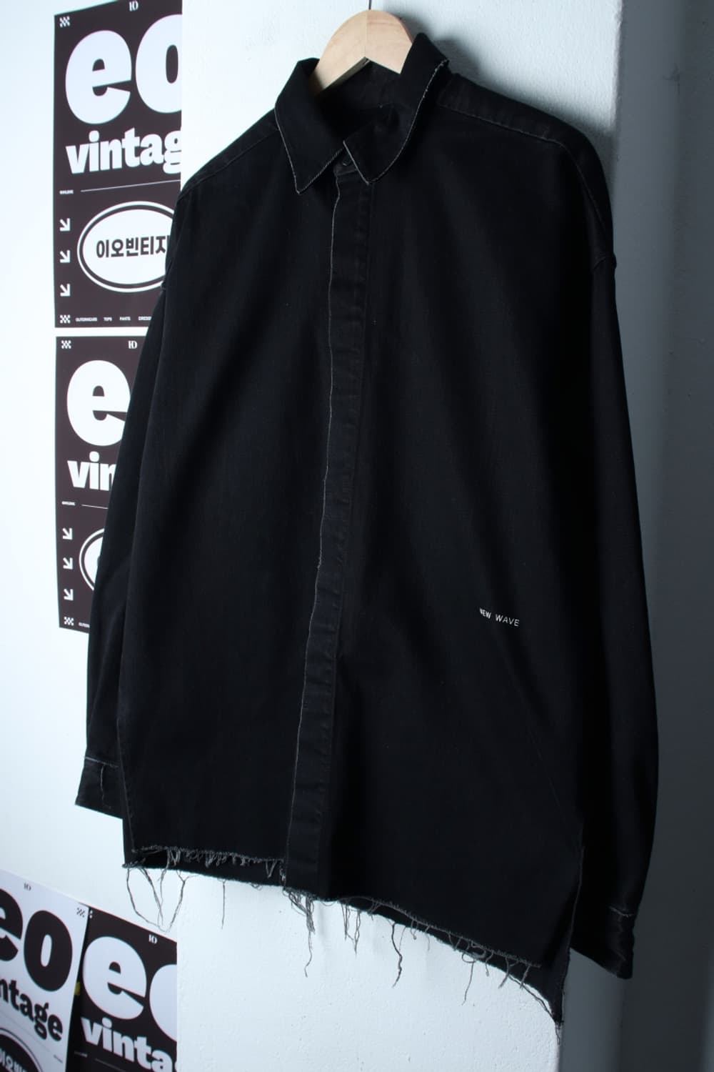 (M-2XL) 플랙 셔츠 남방 오버핏 데님 흑청 그런지-H33211 상품이미지1