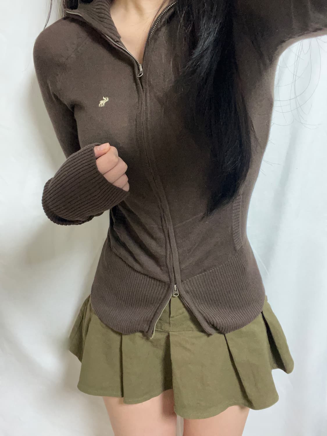 갈색 니트집업 상품이미지3