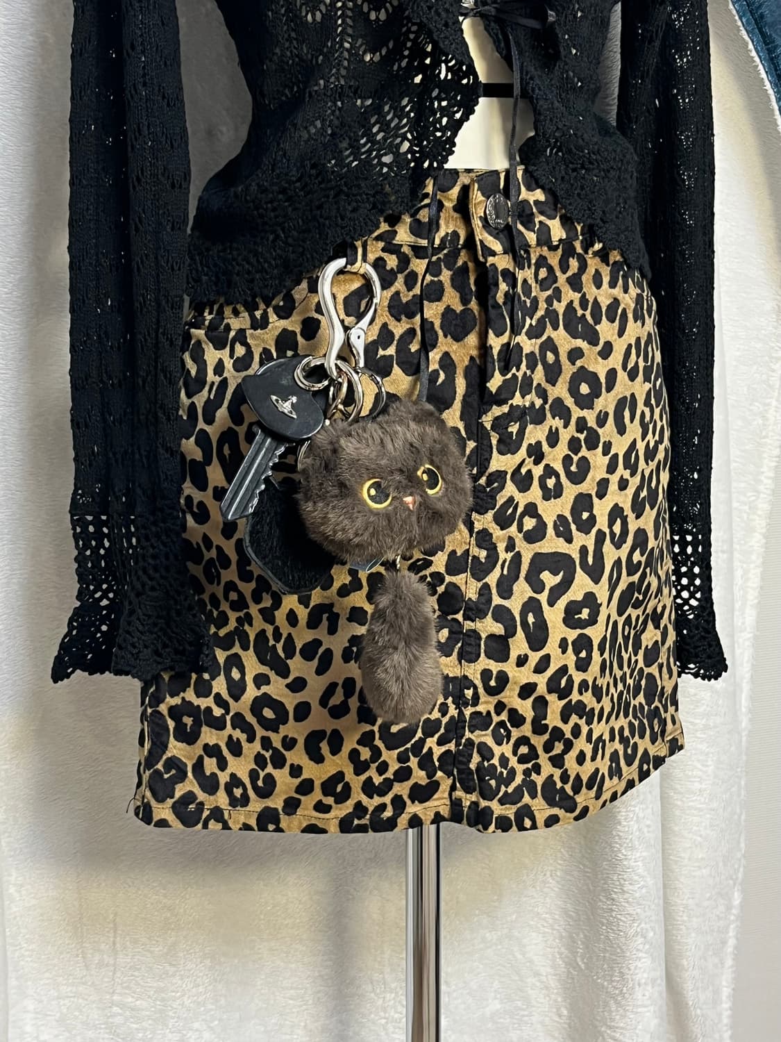 빈티지 숏벨벳 레오파드 미니 스커트 상품이미지2