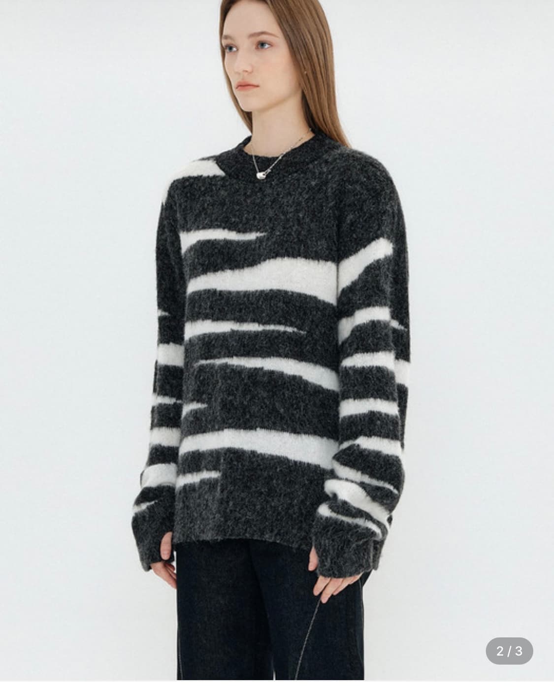 유즈 yuse 루즈핏 자카드 니트 그레이 상품이미지2