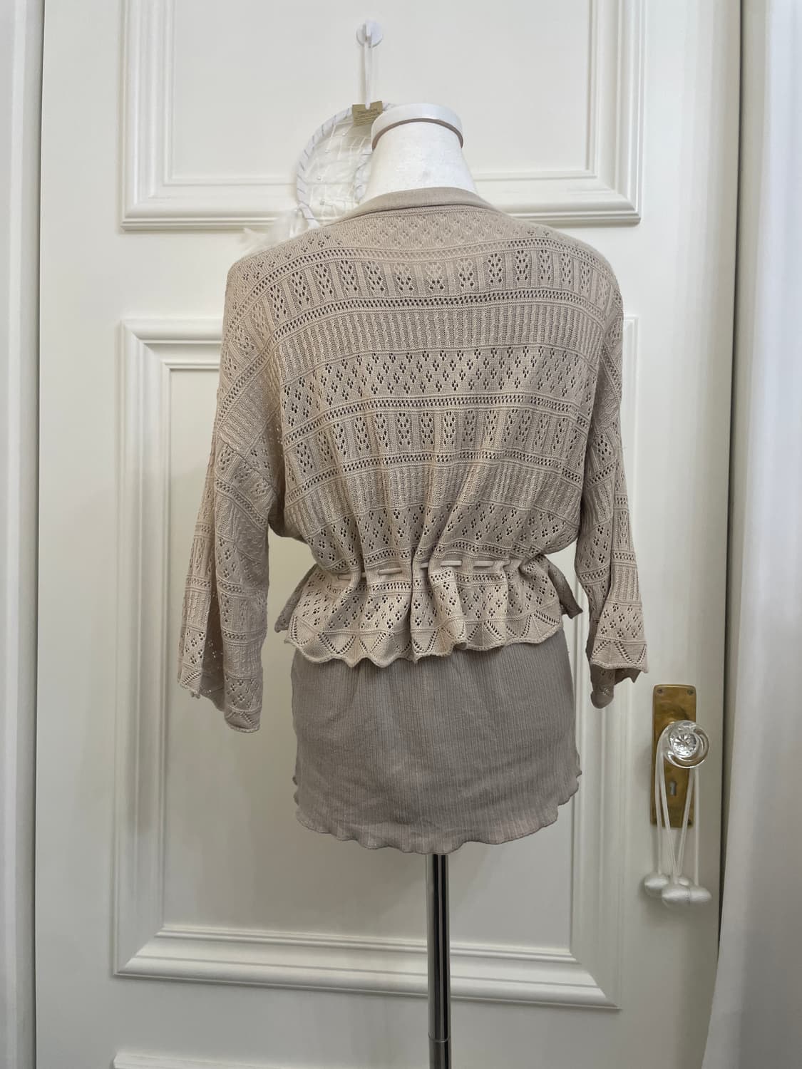 beige crochet cardigan&lace shirring sle 상품이미지3