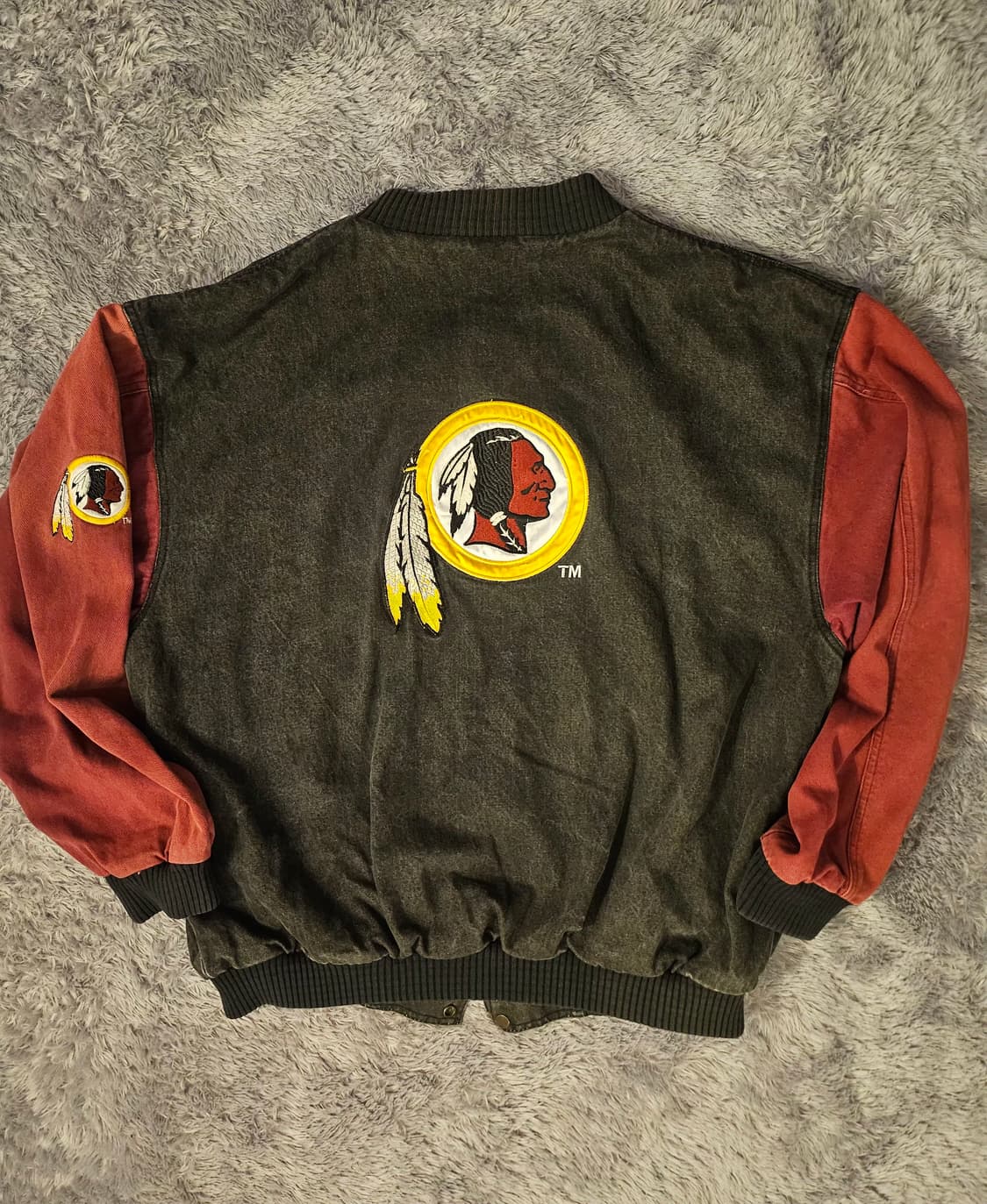 [2XL] 90s 빈티지 NFL 워싱턴 레드스킨스 데님 배색 바시티 자켓 상품이미지1