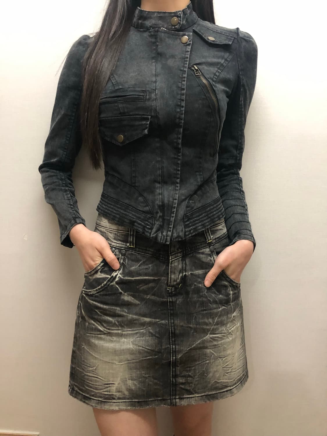 빈티지 블랙 펑크 데님 자켓 상품이미지2