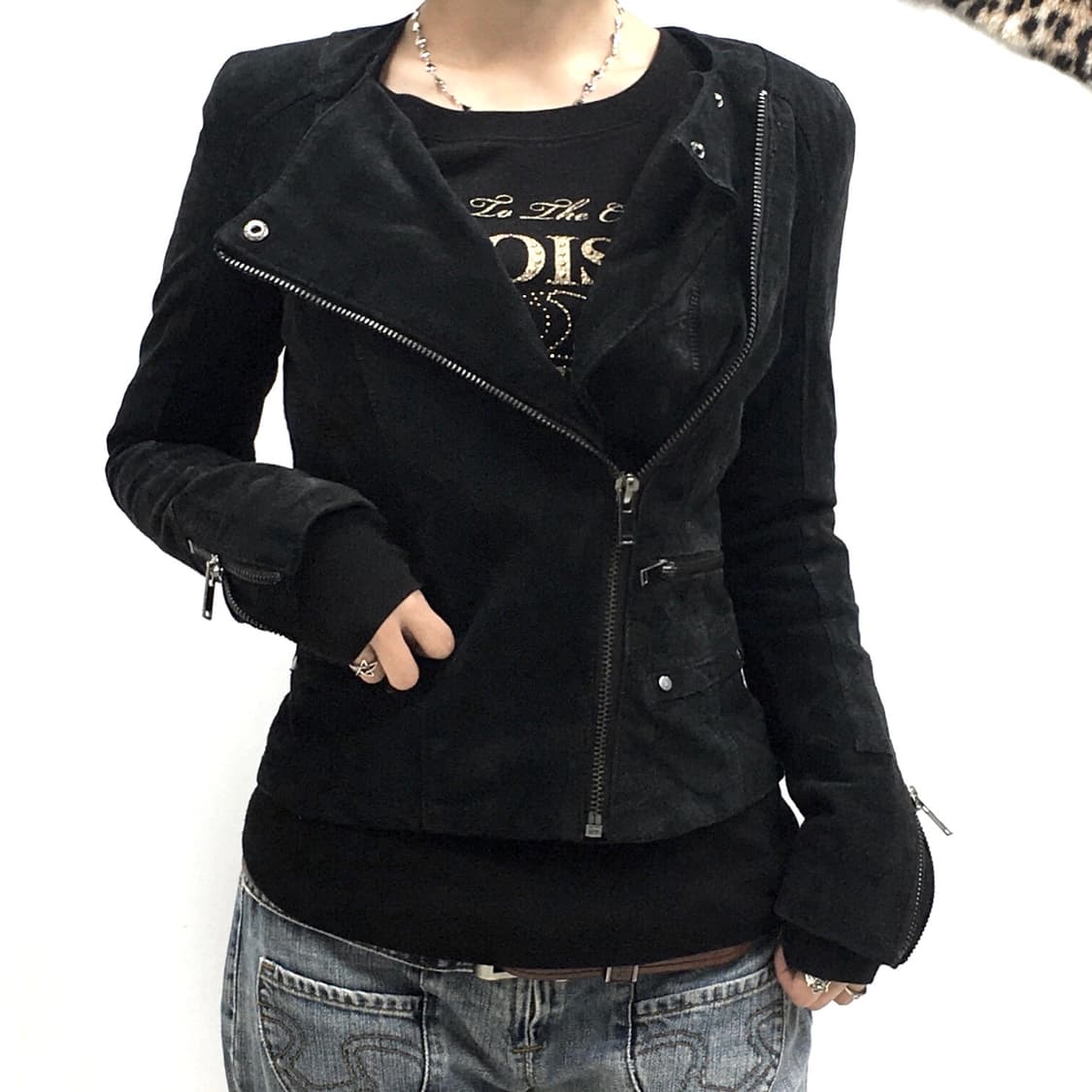 MNG Genuine Leather 스웨이드 바이커 자켓 상품이미지1