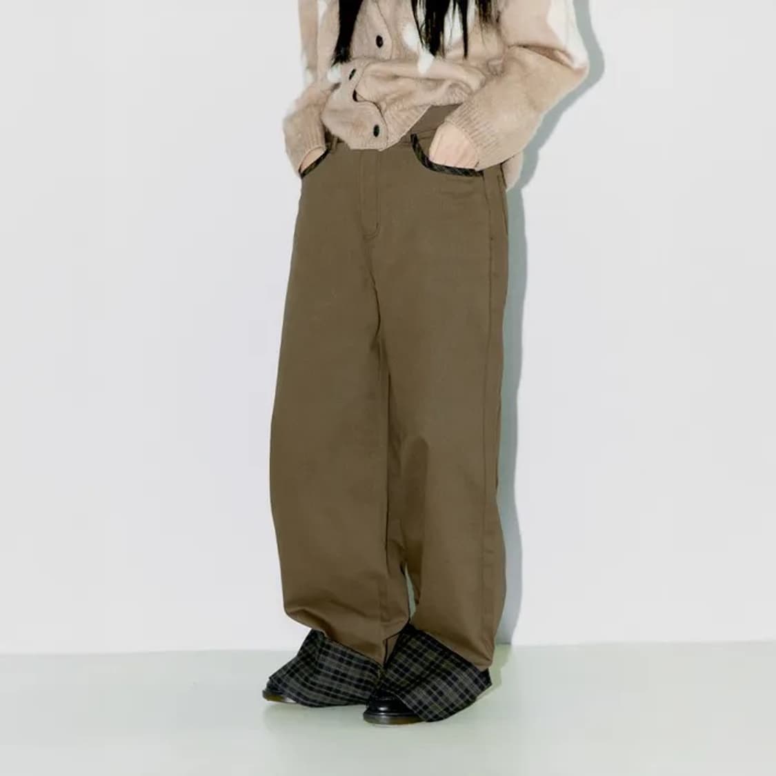 (새상품)오피쉬 체크 롤업팬츠 브라운 1 상품이미지1