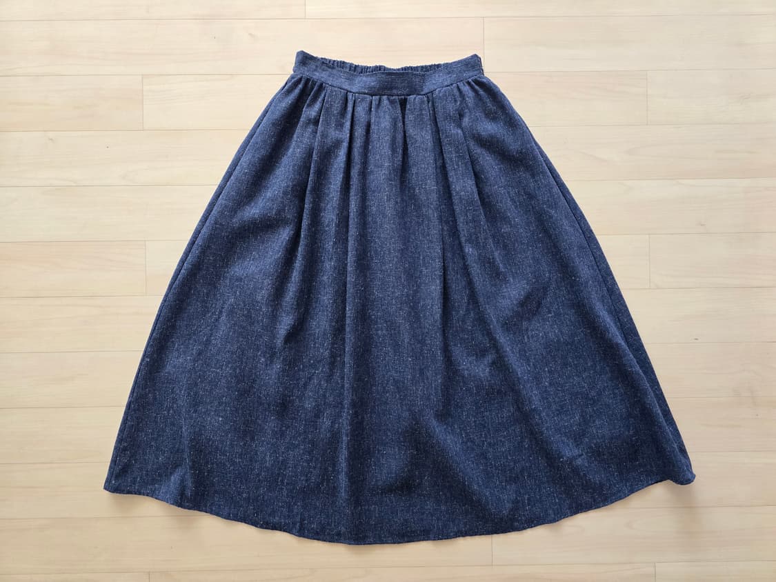 Linen Blend Deep Navy Volume Flare Skirt 상품이미지1
