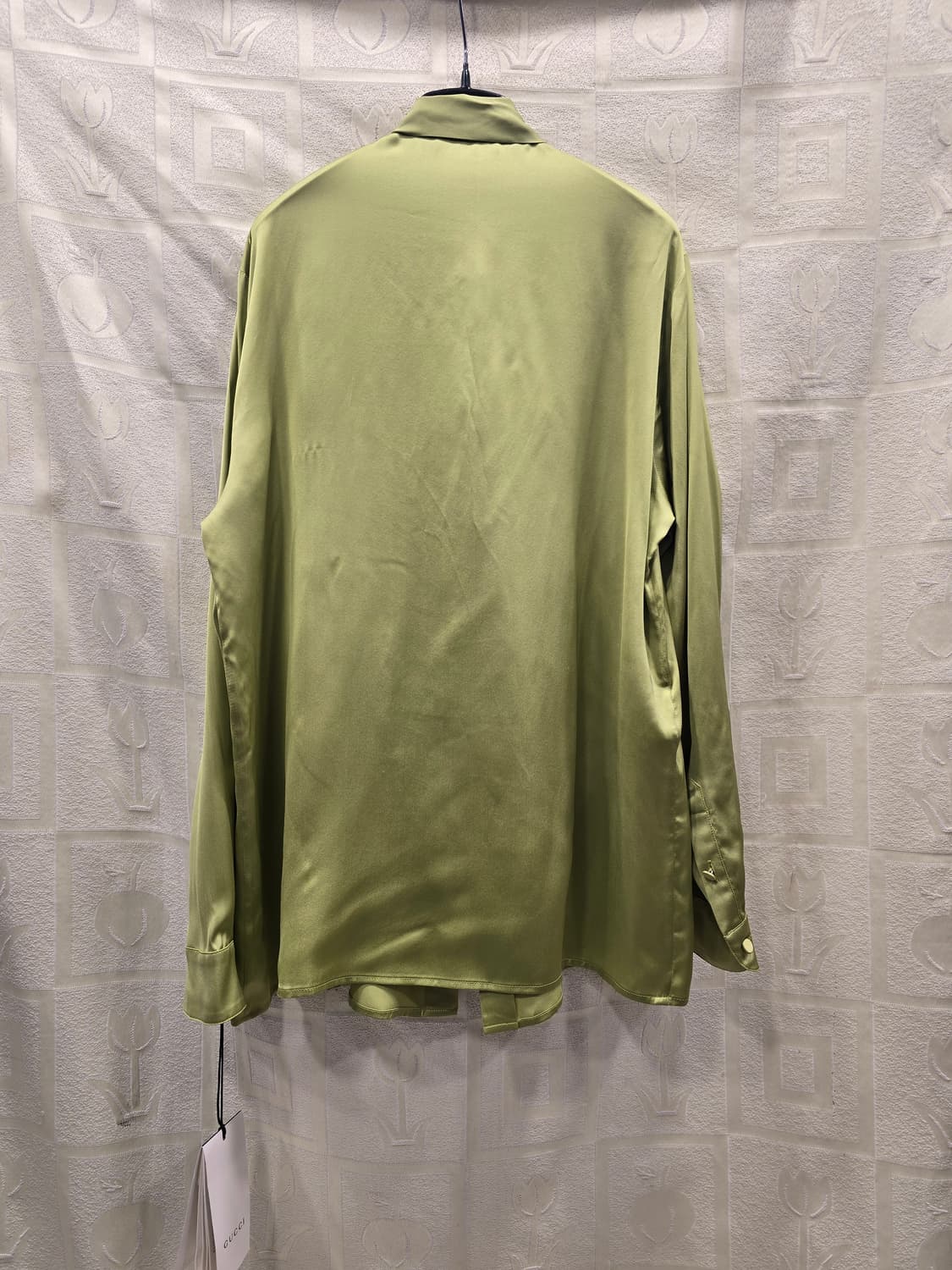새상품) 구찌 GUCCI 유니폼 리본 블라우스 올리브 그린 실크 36(S 상품이미지6