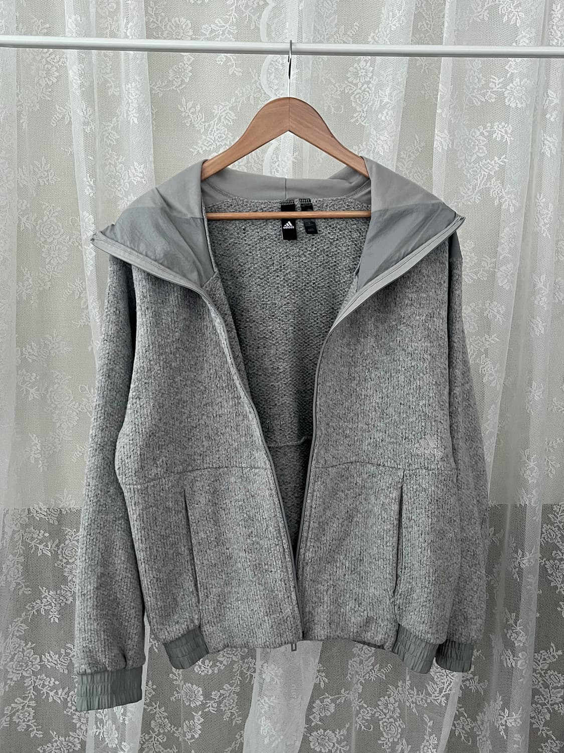 L) 아디다스 니트 플리스 후드 집업 그레이 상품이미지3