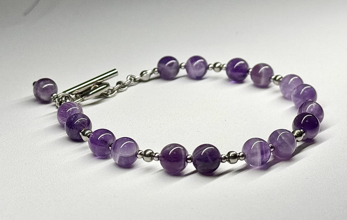 (핸드메이드) 천연석 자수정 고급 원석팔찌 상품이미지1