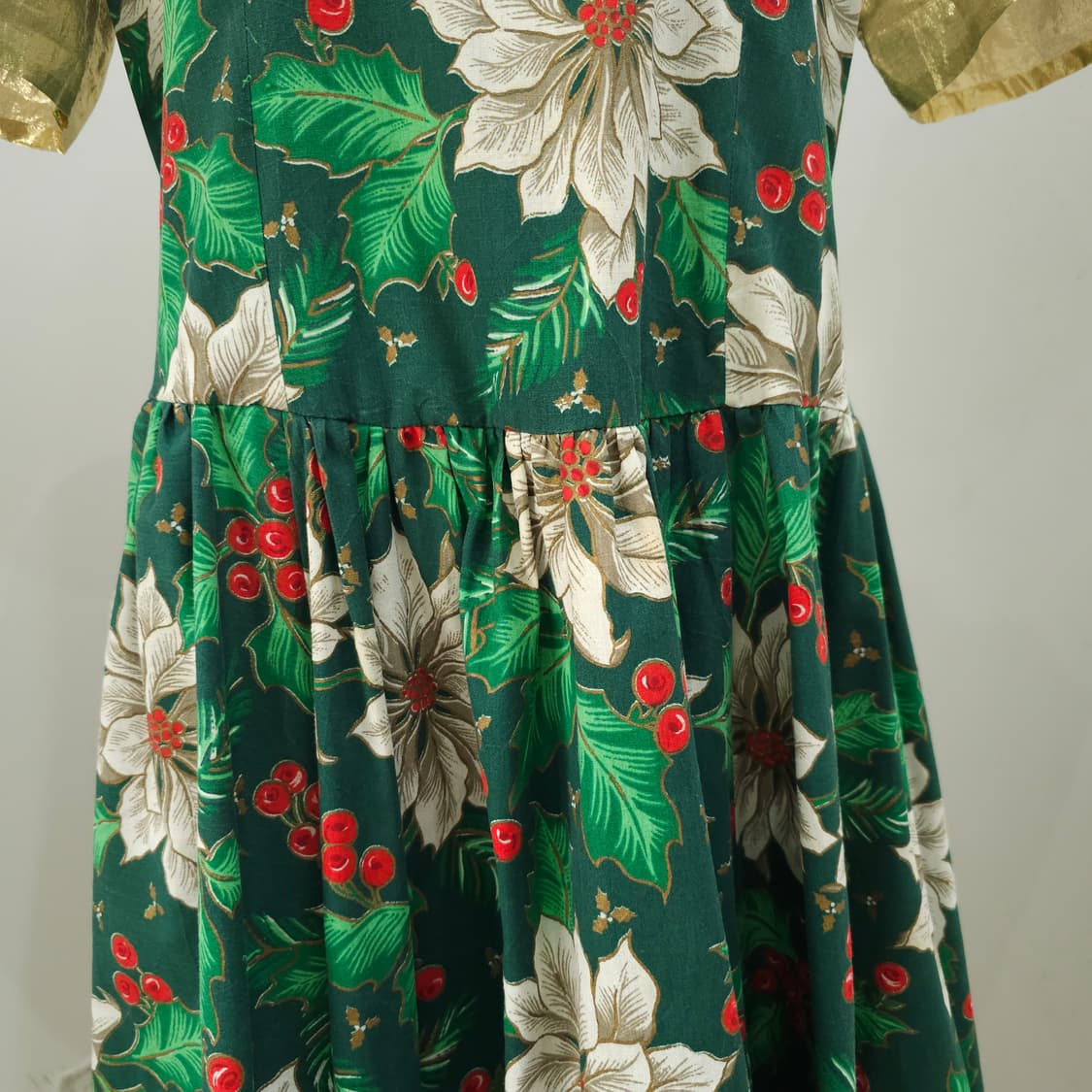 크리스마스 플라워 패턴 골드 러플 원피스 상품이미지4