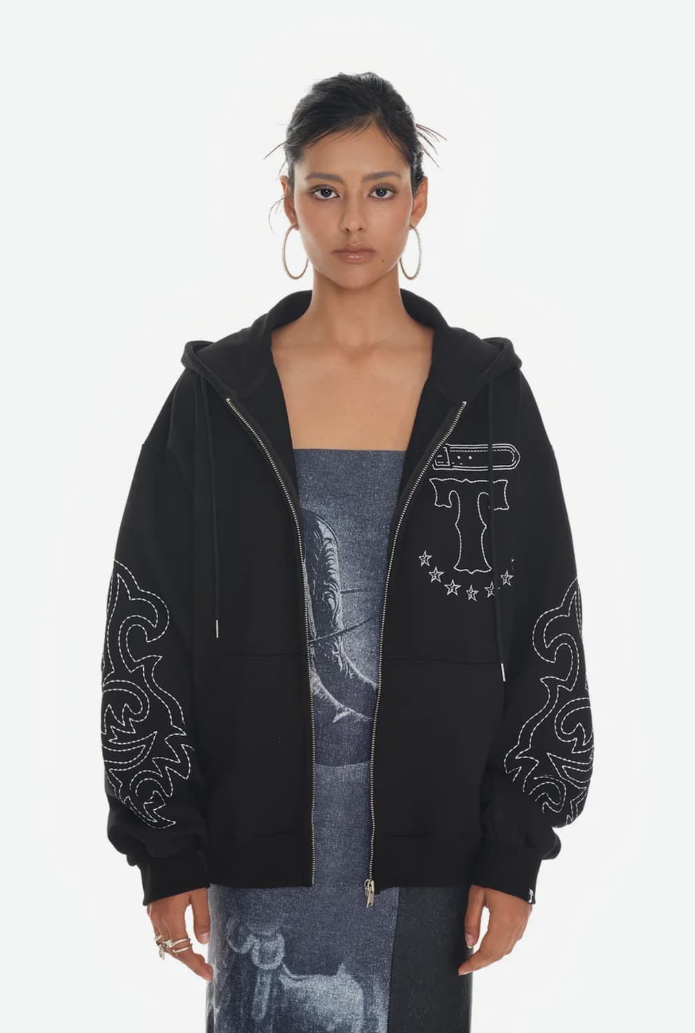 투머치택스 웨스턴 스티치 집업 후디 블랙 상품이미지1