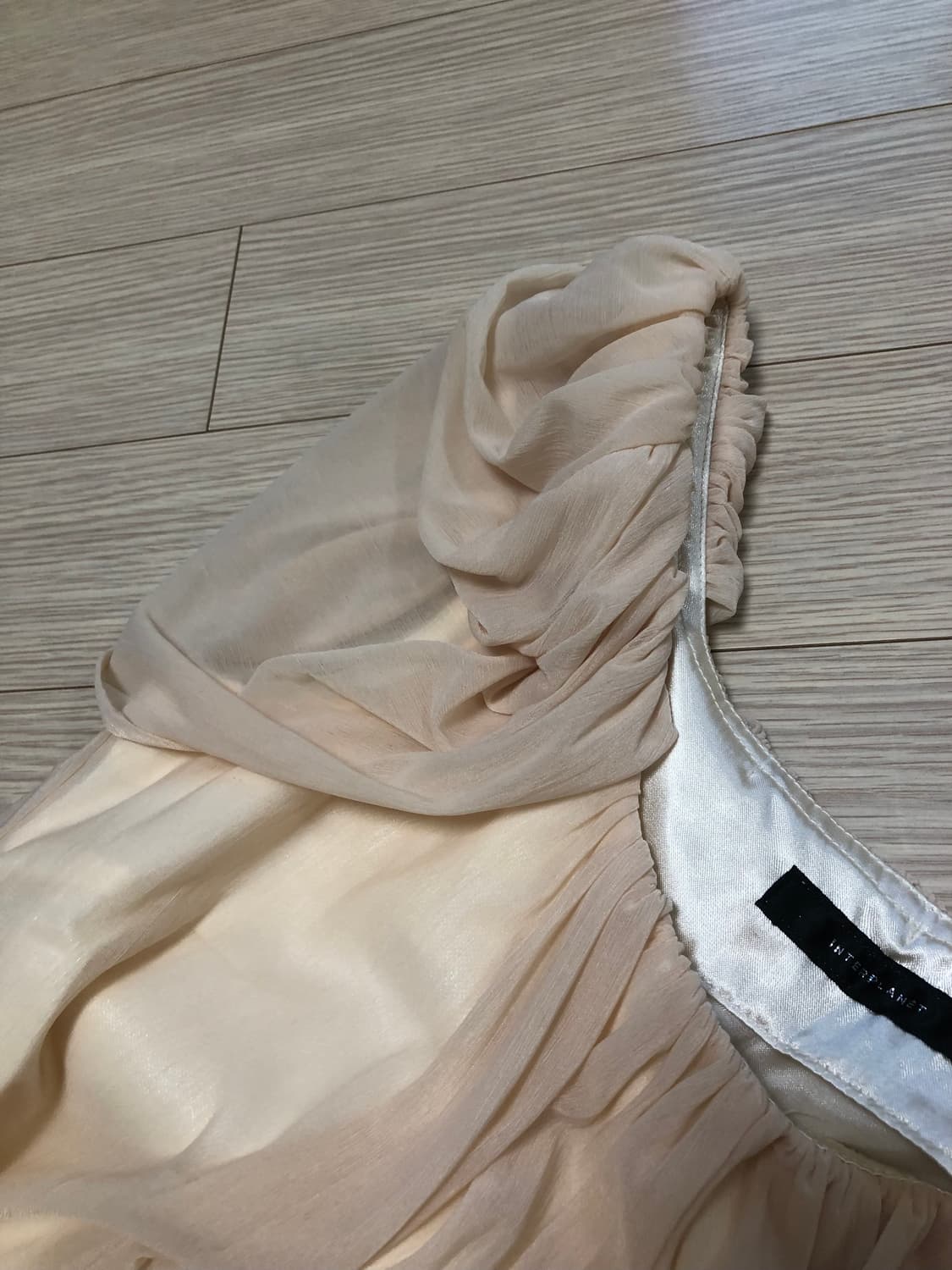 M 피치베이지 오간자 시폰 퍼프 핀턱 미디원피스 나시원피스 상품이미지5