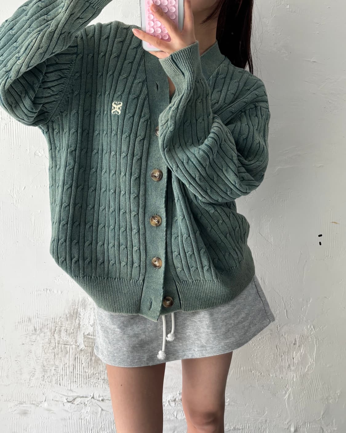 Satur 세터 딥 그린 로고 케이블 가디건 상품이미지10