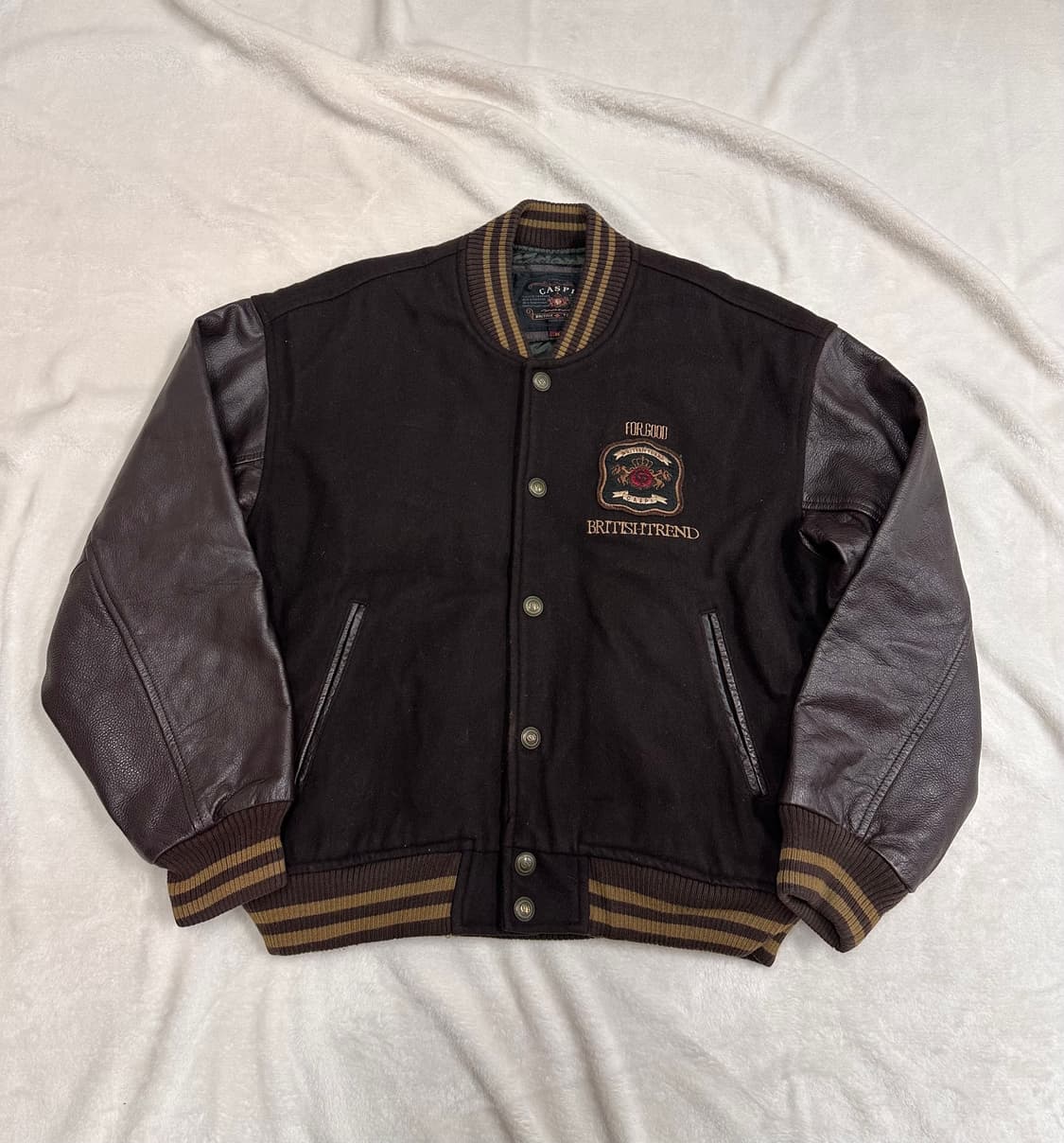 (M) 90s 빈티지 레더암 베이스볼 바시티 초코브라운 상품이미지1