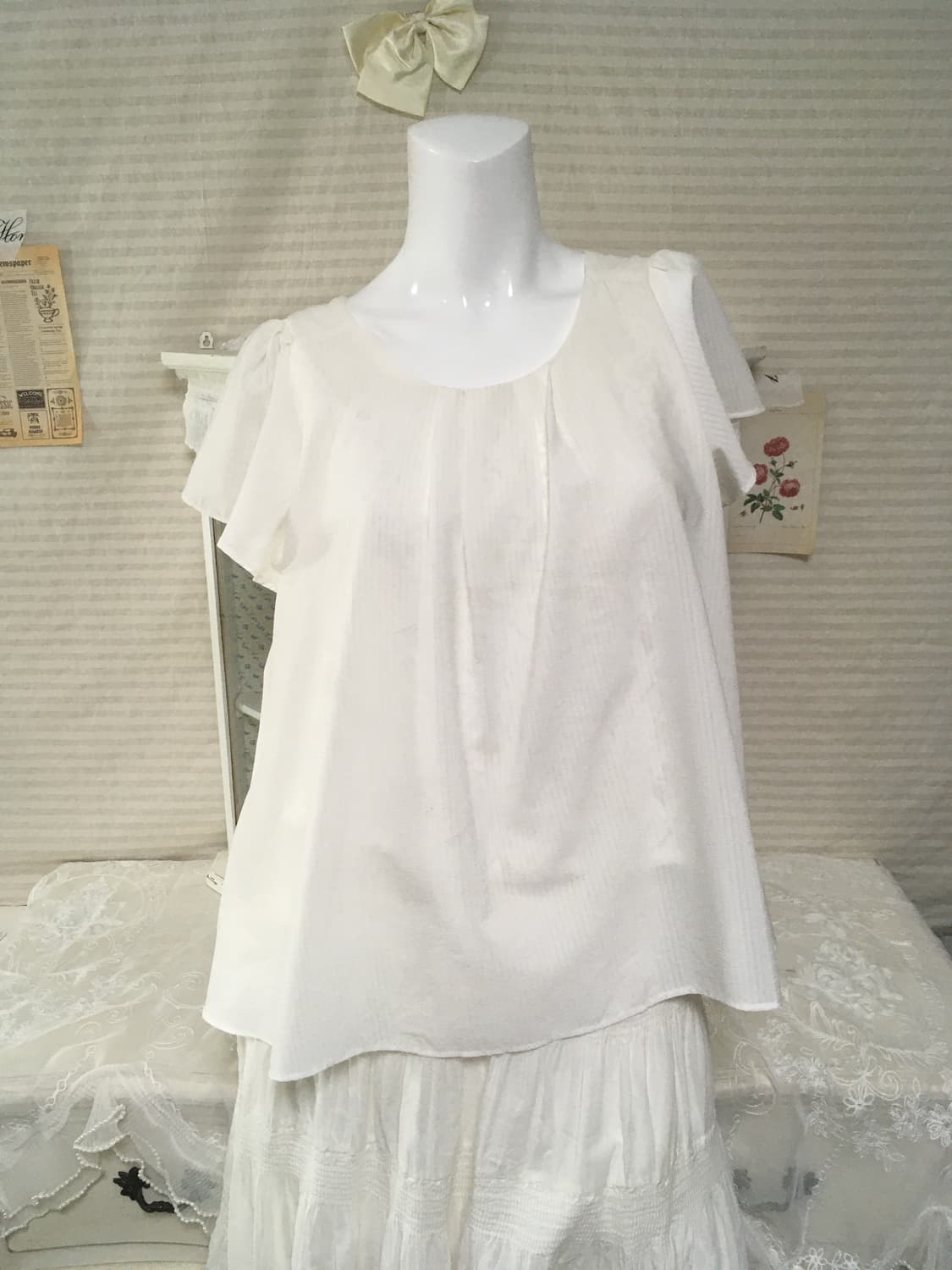 일본빈티지 화이트 엔젤 레이스 프릴 블라우스 상품이미지1