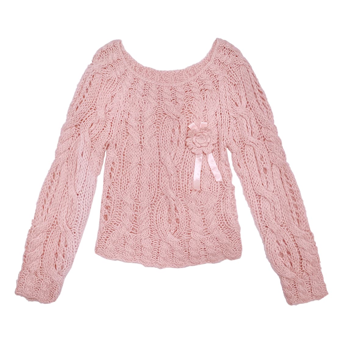로제트 코사지 니트 스웨터 핑크 상품이미지2