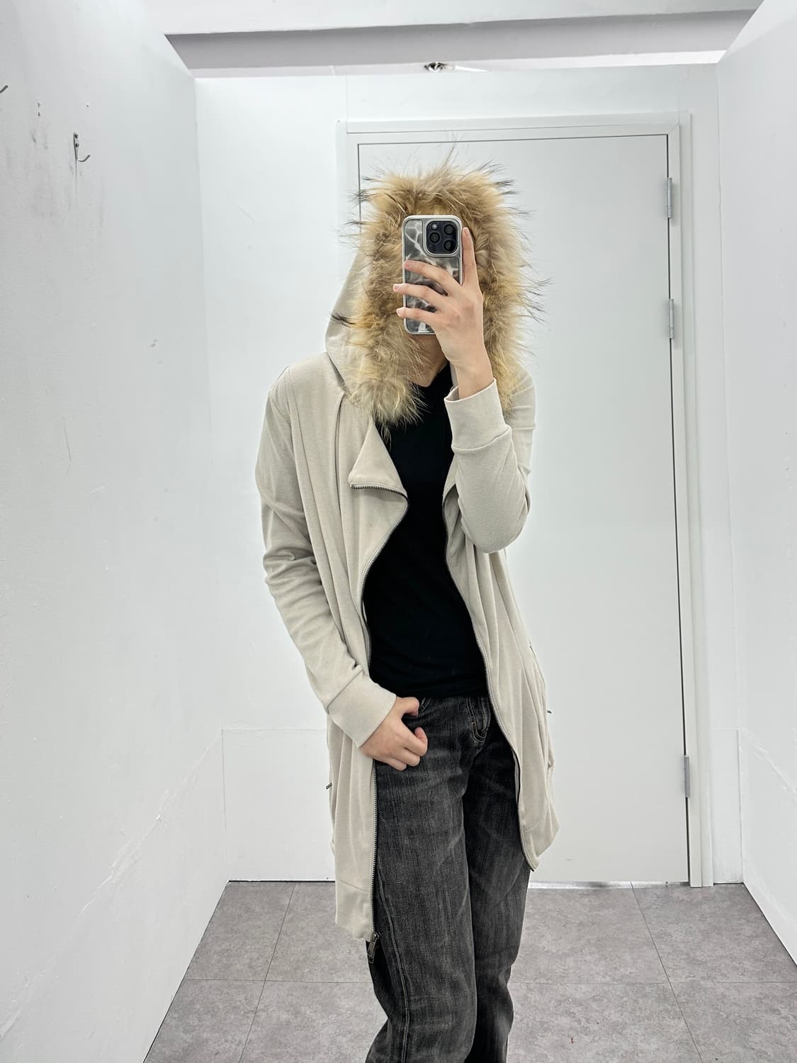 Asymmetric drape raccoon fur cardigan 상품이미지2